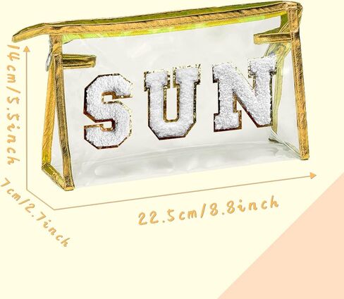 COSHAYSOO Clear Makeup Bag Preppy Sunscreen Pouch Waterproof Beach Pool Travel Things Summer Stuff Traveling Cosmetic Accessories for Women Teen Girl Gift with Cute Chenille Letter Patch Pink SUN in Saudi Arabia