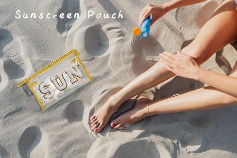 COSHAYSOO Clear Makeup Bag Preppy Sunscreen Pouch Waterproof Beach Pool Travel Things Summer Stuff Traveling Cosmetic Accessories for Women Teen Girl Gift with Cute Chenille Letter Patch Pink SUN in Saudi Arabia