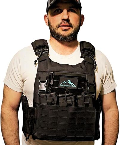 سترة تكتيكية سوداء - رخوة مقطوعة بالليزر - معدات تكتيكية قابلة للتنفس سريعة التحرير وقابلة للتعديل بالكامل للرجال والنساء - سترة مرجحة من مادة أوكسفورد 600D مع سحاب أمامي وحقيبة أمامية قابلة للإزالة in Kuwait