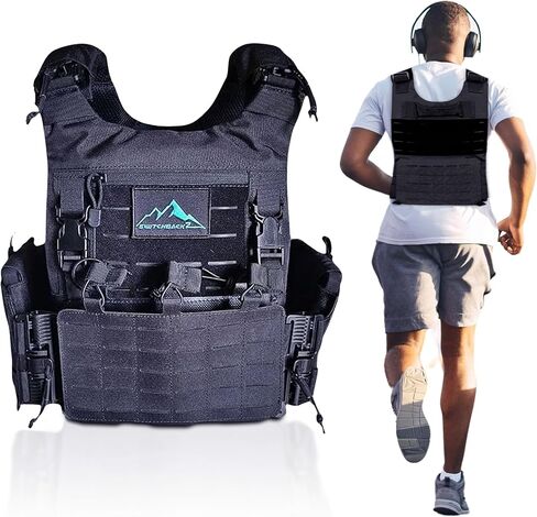 سترة تكتيكية سوداء - رخوة مقطوعة بالليزر - معدات تكتيكية قابلة للتنفس سريعة التحرير وقابلة للتعديل بالكامل للرجال والنساء - سترة مرجحة من مادة أوكسفورد 600D مع سحاب أمامي وحقيبة أمامية قابلة للإزالة in Kuwait