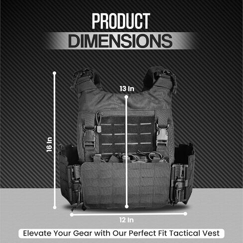 سترة تكتيكية سوداء - رخوة مقطوعة بالليزر - معدات تكتيكية قابلة للتنفس سريعة التحرير وقابلة للتعديل بالكامل للرجال والنساء - سترة مرجحة من مادة أوكسفورد 600D مع سحاب أمامي وحقيبة أمامية قابلة للإزالة in Kuwait