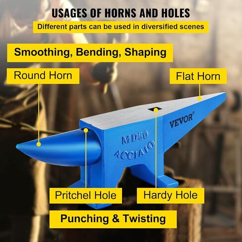 VEVOR Single Horn Anvil Cast Steel Anvil Blacksmith for Sale Forge Steel Tools with Round and Square Hole and Equipment Anvil Rugged Blacksmith Jewelers Durable and Robust Metal Working Tool 110Lbs in Saudi Arabia