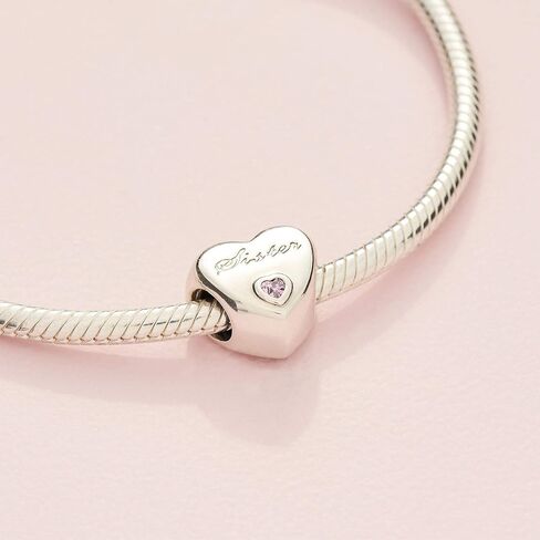 Pandora Jewelry Bundle with Gift Box - Moments Sterling Silver Bangle Charm Bracelet with Ball Clasp, 8.3" & Sterling Silver Sister Heart Charm with Cubic Zirconia - Gift for Women in Saudi Arabia