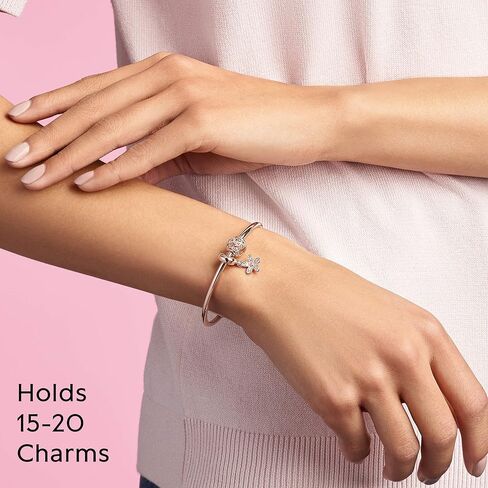 Pandora Jewelry Bundle with Gift Box - Moments Sterling Silver Bangle Charm Bracelet with Ball Clasp, 8.3" & Sterling Silver Sister Heart Charm with Cubic Zirconia - Gift for Women in Saudi Arabia