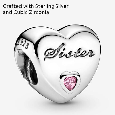Pandora Jewelry Bundle with Gift Box - Moments Sterling Silver Bangle Charm Bracelet with Ball Clasp, 8.3" & Sterling Silver Sister Heart Charm with Cubic Zirconia - Gift for Women in Saudi Arabia