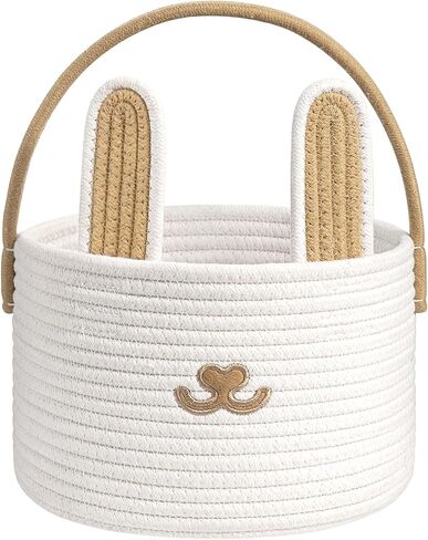 Easter Basket, Cotton Round Basket with Handles, Empty Gift Basket, Blue, Perfect for Kids & Toddler in Saudi Arabia