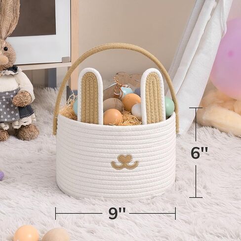 Easter Basket, Cotton Round Basket with Handles, Empty Gift Basket, Blue, Perfect for Kids & Toddler in Saudi Arabia