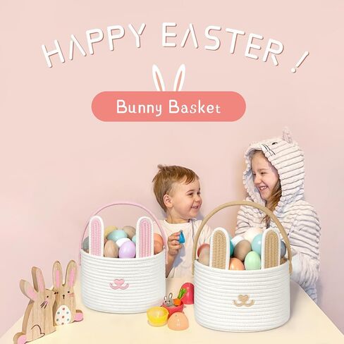 Easter Basket, Cotton Round Basket with Handles, Empty Gift Basket, Blue, Perfect for Kids & Toddler in Saudi Arabia