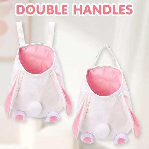 CiyvoLyeen Easter Bunny Basket Cute Rabbit Hanging Bag Easter Hanging Egg Bags Easter Gift for Boys Girls Spring Plush Storage Bag for Egg Hunting Bin Pod Car Back Seat Organizer Pink in Saudi Arabia