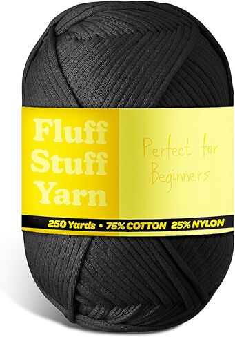 Soft Yarn for Crocheting – Crochet & Knitting Yarn, Beginner Yarn with Easy-to-See Stitches, 250 Yds Amigurumi Yarn, Cotton-Nylon Blend Tshirt Yarn for Crocheting, Worsted Weight Yarn 4, Black Yarn in Kuwait