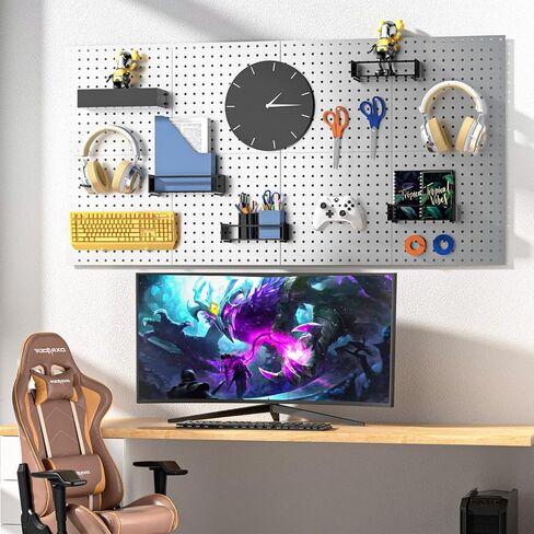 بيجبورد، لوح ربط، منظم حائط بيجبورد مع خطافات ذاتية اللصق، بدون حفر على الحائط، ألواح ربط للجدران، سهلة التركيب، لوح بيجبورد معدني لورشة عمل المطبخ في غرفة الحرف اليدوية in Kuwait