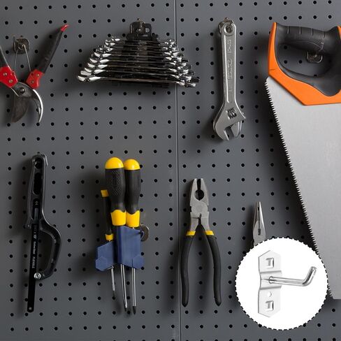 12 قطعة من خطافات بيجبورد شديدة التحمل من جارنيك للوحة لوك ذات فتحة مربعة وأداة تنظيم خطاطيف تنظيم على شكل حرف L خطاف معدني لولبي بيجبورد للتعليق in Kuwait