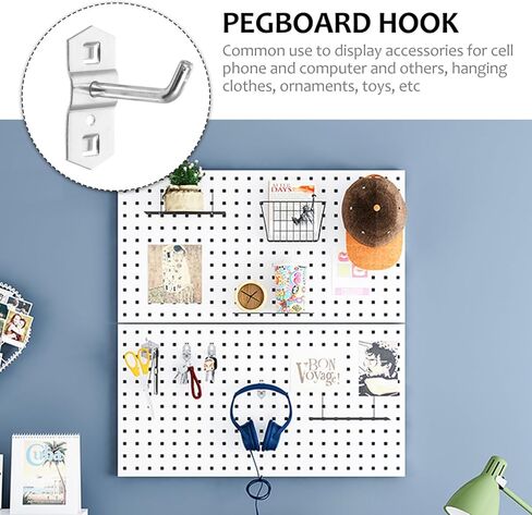 12 قطعة من خطافات بيجبورد شديدة التحمل من جارنيك للوحة لوك ذات فتحة مربعة وأداة تنظيم خطاطيف تنظيم على شكل حرف L خطاف معدني لولبي بيجبورد للتعليق in Kuwait