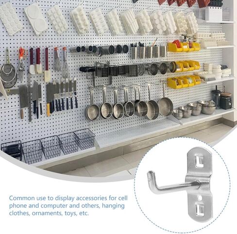 12 قطعة من خطافات بيجبورد شديدة التحمل من جارنيك للوحة لوك ذات فتحة مربعة وأداة تنظيم خطاطيف تنظيم على شكل حرف L خطاف معدني لولبي بيجبورد للتعليق in Kuwait