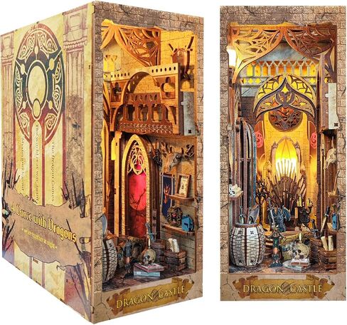 Luuwik Book Nook Kit، Dragon Booknook Kit Dollhouse 3D خشبية DIY لغز الكتب للبالغين زاوية إدراج لديكور المنزل in Saudi Arabia