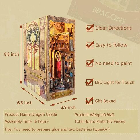 Luuwik Book Nook Kit، Dragon Booknook Kit Dollhouse 3D خشبية DIY لغز الكتب للبالغين زاوية إدراج لديكور المنزل in Saudi Arabia