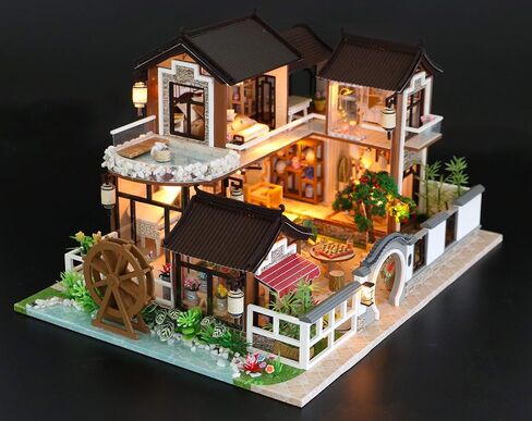 1:24 Cool Beans Boutique Miniature DIY Dollhouse Kit Wooden Asian Traditional Mansion with Dust Cover - Architecture Model kit (English Manual) 13848 (Asian Old Town) in Saudi Arabia