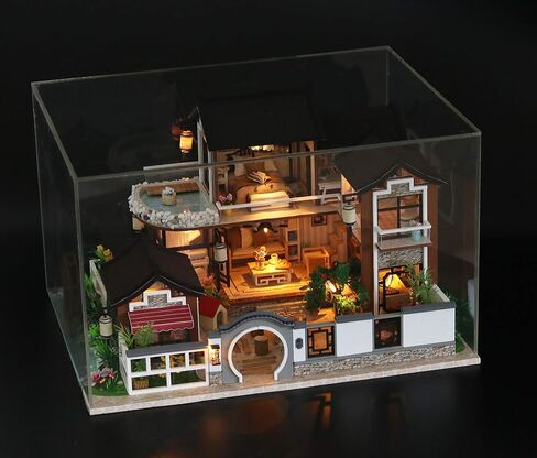 1:24 Cool Beans Boutique Miniature DIY Dollhouse Kit Wooden Asian Traditional Mansion with Dust Cover - Architecture Model kit (English Manual) 13848 (Asian Old Town) in Saudi Arabia