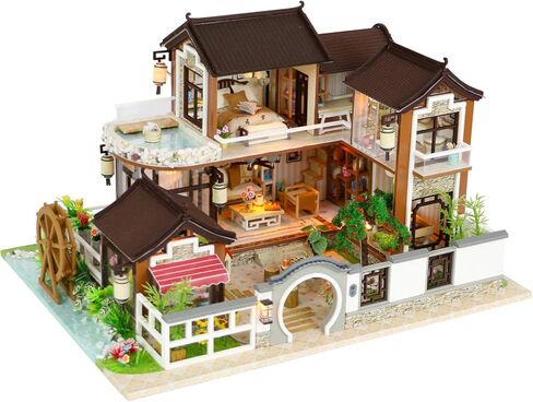 1:24 Cool Beans Boutique Miniature DIY Dollhouse Kit Wooden Asian Traditional Mansion with Dust Cover - Architecture Model kit (English Manual) 13848 (Asian Old Town) in Saudi Arabia