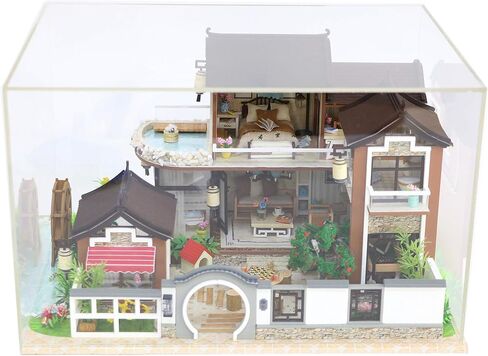 1:24 Cool Beans Boutique Miniature DIY Dollhouse Kit Wooden Asian Traditional Mansion with Dust Cover - Architecture Model kit (English Manual) 13848 (Asian Old Town) in Saudi Arabia