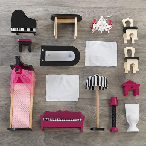 بيت الدمى أميليا الخشبي من كيد كرافت مع مصعد وشرفة و15 قطعة إكسسوارات، باللون الوردي، هدية للأعمار من 3 سنوات فما فوق in Kuwait