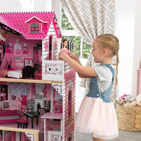 بيت الدمى أميليا الخشبي من كيد كرافت مع مصعد وشرفة و15 قطعة إكسسوارات، باللون الوردي، هدية للأعمار من 3 سنوات فما فوق in Kuwait