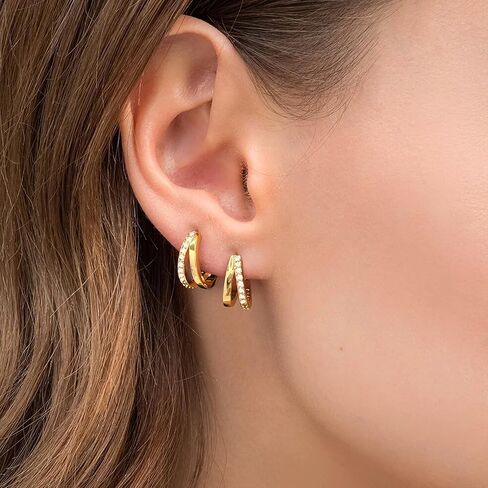 Gokeey Double Gold Hoop Earrings for Trendy, 14K Gold Plated Small Hoop Earrings Hypoallergenic Lightweight Earrings for Women Girls Gold Jewelr in Kuwait