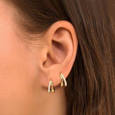 Gokeey Double Gold Hoop Earrings for Trendy, 14K Gold Plated Small Hoop Earrings Hypoallergenic Lightweight Earrings for Women Girls Gold Jewelr in Kuwait