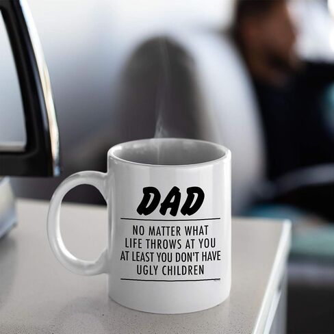 Veracco Dad No Matter What Life Throws At You At Least You Don't Have Ugly Children White Ceramic Coffee Mug Funny Father's Day Birthday Gifts For New Dad Daddy Stepdad (White, Ceramic) in Saudi Arabia