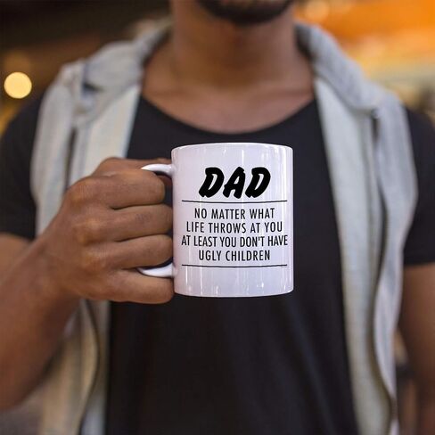 Veracco Dad No Matter What Life Throws At You At Least You Don't Have Ugly Children White Ceramic Coffee Mug Funny Father's Day Birthday Gifts For New Dad Daddy Stepdad (White, Ceramic) in Saudi Arabia