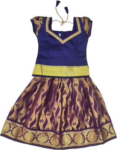 Ashwini Girl Polyester Purple Color Pattu Pavadai in Kuwait
