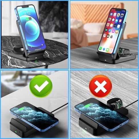 قاعدة شحن لاسلكية قابلة للطي 3 في 1 شاحن لاسلكي لأجهزة Apple المتعددة، حامل شحن سريع 18 وات لأجهزة iPhone 15/14/13/12/11/X Pro Max وAirPods وiWatch وسلسلة هواتف Samsung Galaxy in Saudi Arabia