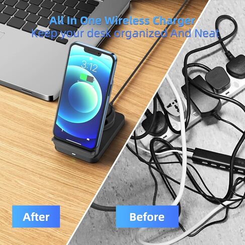 قاعدة شحن لاسلكية قابلة للطي 3 في 1 شاحن لاسلكي لأجهزة Apple المتعددة، حامل شحن سريع 18 وات لأجهزة iPhone 15/14/13/12/11/X Pro Max وAirPods وiWatch وسلسلة هواتف Samsung Galaxy in Saudi Arabia