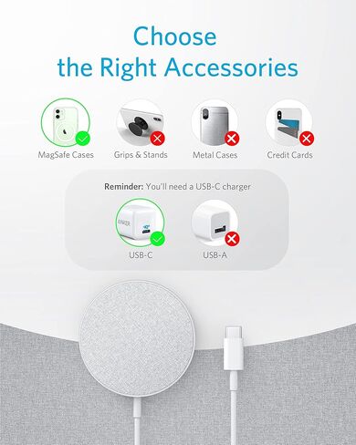 لوحة شحن لاسلكية مغناطيسية من Anker بتصميم أنيق، PowerWave Select+ لوحة مغناطيسية، كابل شحن مدمج بطول 5 أقدام، 7.5 وات متوافق فقط مع iPhone 12 (بدون محول تيار متردد) in Kuwait