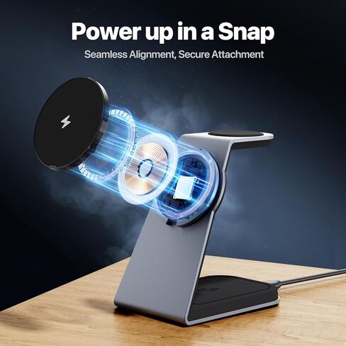 Soonjet 3 in 1 Wireless Charging Station, Charger Stand for Apple Multiple Devices [Revolutionary Cool Fast Charging] [Official Certified] for iPhone 15 14 13 Apple Watch and AirPods in Kuwait