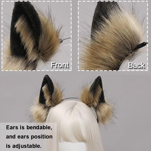 ILUFAM Handmade Wolf Ears Headband Furry Fox Cat Animal Ears Hair Hoop Halloween Anime Fancy Dress Party Cosplay Headwear in Saudi Arabia