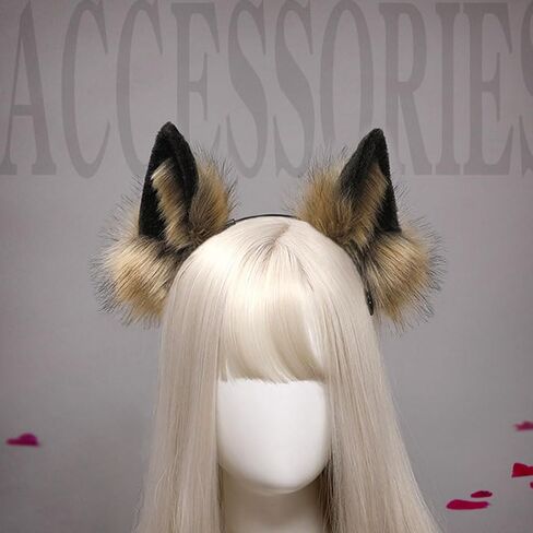 ILUFAM Handmade Wolf Ears Headband Furry Fox Cat Animal Ears Hair Hoop Halloween Anime Fancy Dress Party Cosplay Headwear in Saudi Arabia