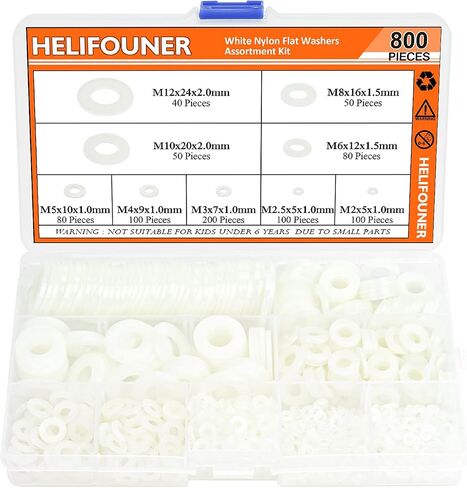 HELIFOUNER 500 قطعة M2 غسالات مسطحة من النايلون الأبيض، غسالات بلاستيكية، القطر الداخلي 2 مم، القطر الخارجي 5 مم، السمك 1.0 مم in Kuwait