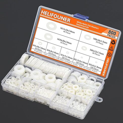 HELIFOUNER 500 قطعة M2 غسالات مسطحة من النايلون الأبيض، غسالات بلاستيكية، القطر الداخلي 2 مم، القطر الخارجي 5 مم، السمك 1.0 مم in Kuwait