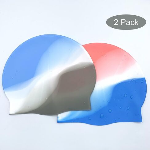 2Pack Durable Silicone Swim Cap for Women and Men, Adults Youth Long Short Hair Universal Swimming Caps, 2 Colors in Saudi Arabia