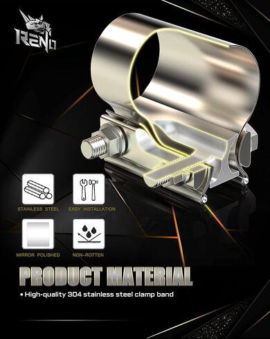 مشبك عادم RENO مقاس 2.0 بوصة، وصلة ربط كم بمشبك بعقب من الفولاذ المقاوم للصدأ تستخدم لأنابيب العادم ونهايات كاتم الصوت وتوصيل نظام العادم (قطعتان) in Kuwait