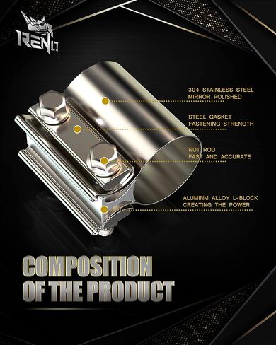 مشبك عادم RENO مقاس 2.0 بوصة، وصلة ربط كم بمشبك بعقب من الفولاذ المقاوم للصدأ تستخدم لأنابيب العادم ونهايات كاتم الصوت وتوصيل نظام العادم (قطعتان) in Kuwait