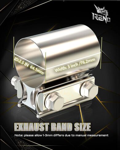 مشبك عادم RENO مقاس 2.0 بوصة، وصلة ربط كم بمشبك بعقب من الفولاذ المقاوم للصدأ تستخدم لأنابيب العادم ونهايات كاتم الصوت وتوصيل نظام العادم (قطعتان) in Kuwait