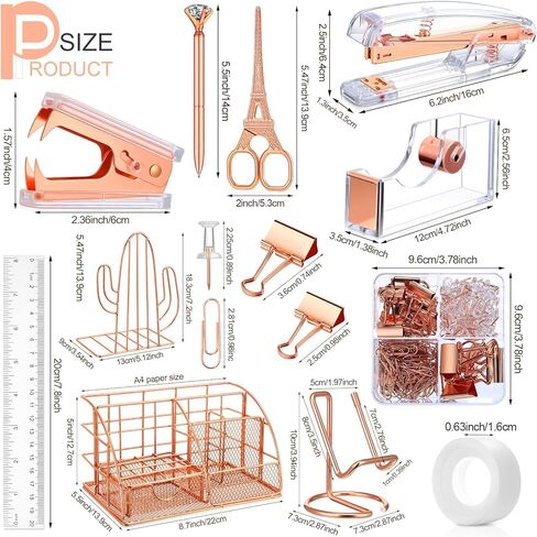تتضمن مجموعة لوازم المكتب باللون الذهبي الوردي منظم مكتب متعدد الوظائف، ودباسة، ومزيل دبابيس، ودباسة، وحامل شريط، وحامل هاتف، وقلم ماسي للنساء في المنزل والفصول الدراسية وملحقات سطح المكتب in Kuwait