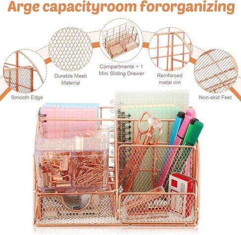 تتضمن مجموعة لوازم المكتب باللون الذهبي الوردي منظم مكتب متعدد الوظائف، ودباسة، ومزيل دبابيس، ودباسة، وحامل شريط، وحامل هاتف، وقلم ماسي للنساء في المنزل والفصول الدراسية وملحقات سطح المكتب in Kuwait