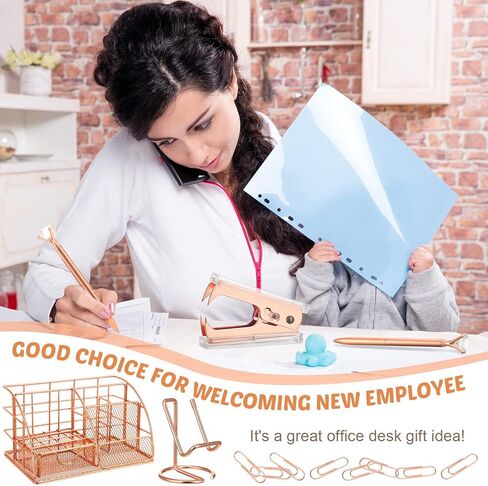 تتضمن مجموعة لوازم المكتب باللون الذهبي الوردي منظم مكتب متعدد الوظائف، ودباسة، ومزيل دبابيس، ودباسة، وحامل شريط، وحامل هاتف، وقلم ماسي للنساء في المنزل والفصول الدراسية وملحقات سطح المكتب in Kuwait