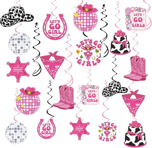 ديكورات حفلات ديسكو راعية البقر - 24 قطعة من زخارف دوامات راعية البقر المعلقة Lets Go Girls ديكور حفلات العازبة Preppy Western Rodeo Disco وحفلات أعياد الميلاد وحفلات استقبال المولود الجديد للنساء والفتيات in Saudi Arabia