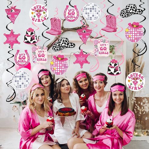 ديكورات حفلات ديسكو راعية البقر - 24 قطعة من زخارف دوامات راعية البقر المعلقة Lets Go Girls ديكور حفلات العازبة Preppy Western Rodeo Disco وحفلات أعياد الميلاد وحفلات استقبال المولود الجديد للنساء والفتيات in Saudi Arabia