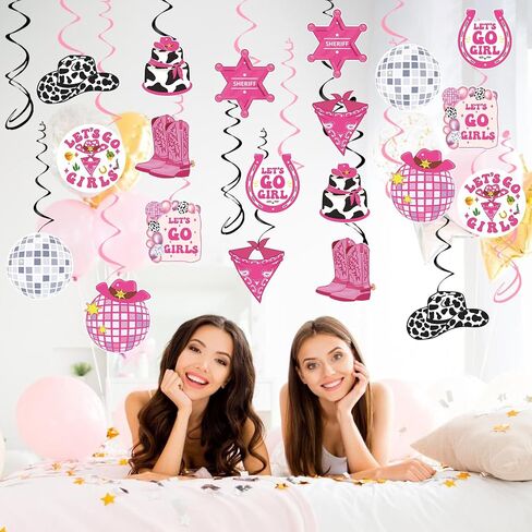 ديكورات حفلات ديسكو راعية البقر - 24 قطعة من زخارف دوامات راعية البقر المعلقة Lets Go Girls ديكور حفلات العازبة Preppy Western Rodeo Disco وحفلات أعياد الميلاد وحفلات استقبال المولود الجديد للنساء والفتيات in Saudi Arabia