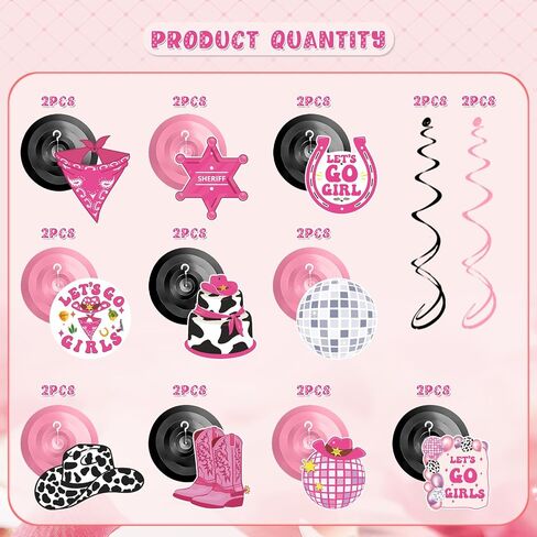 ديكورات حفلات ديسكو راعية البقر - 24 قطعة من زخارف دوامات راعية البقر المعلقة Lets Go Girls ديكور حفلات العازبة Preppy Western Rodeo Disco وحفلات أعياد الميلاد وحفلات استقبال المولود الجديد للنساء والفتيات in Saudi Arabia